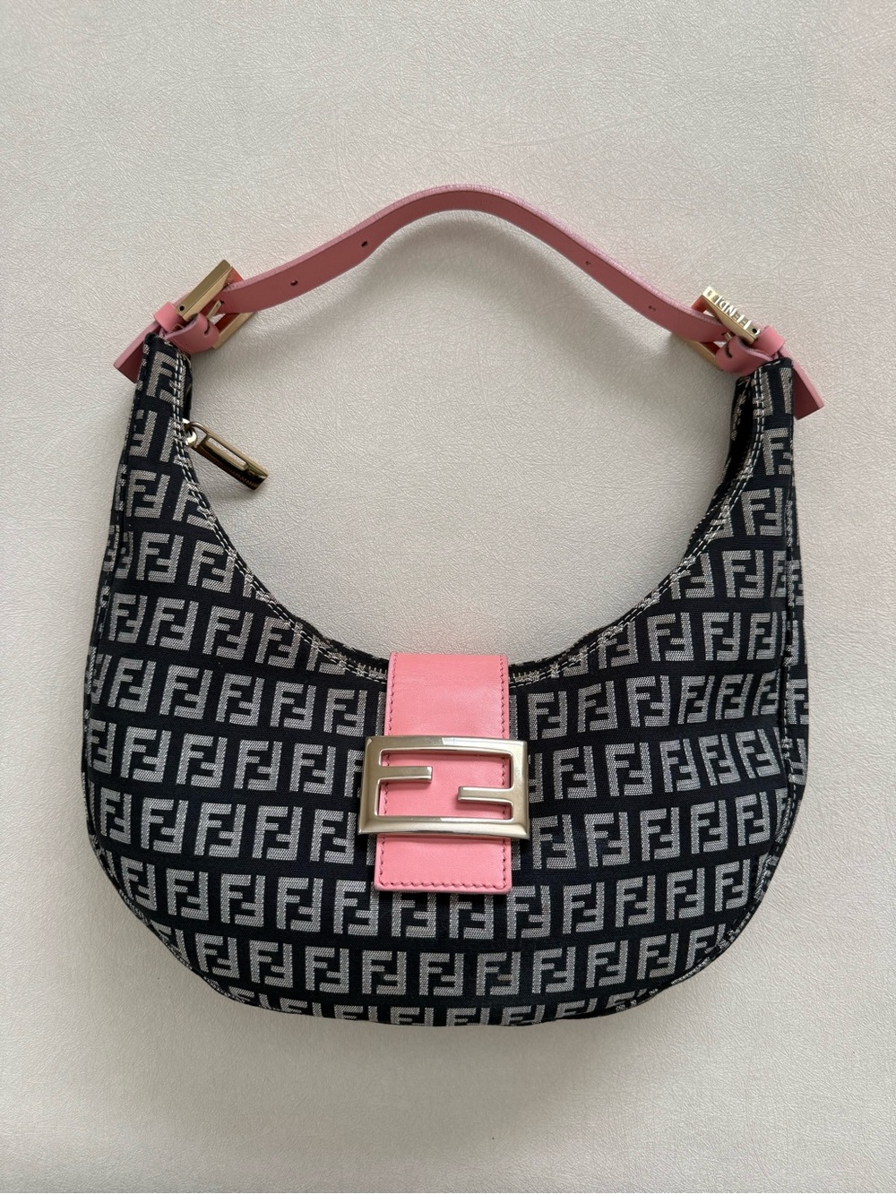 Fendi Pink FF Logo Half Moon Hobo Bag